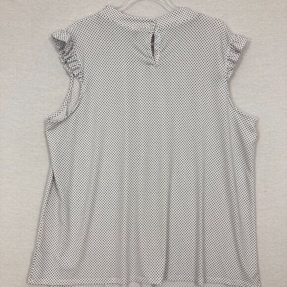 Adrianna Papell White Black Polka Dot Ruffle Stretch Preppy Blouse 2X - Picture 8 of 9